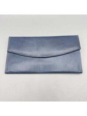 Vintage Prince Gardner Blue Leather Checkbook Wallet Card Slots Snap Closure